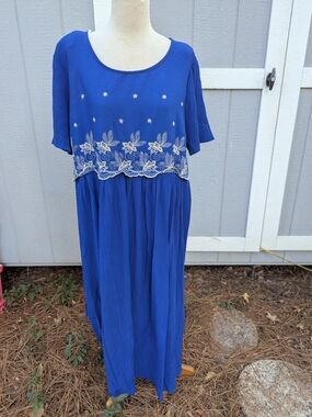 Blue Embroidered Maxi Dress - Elegant Women's Summer Dress